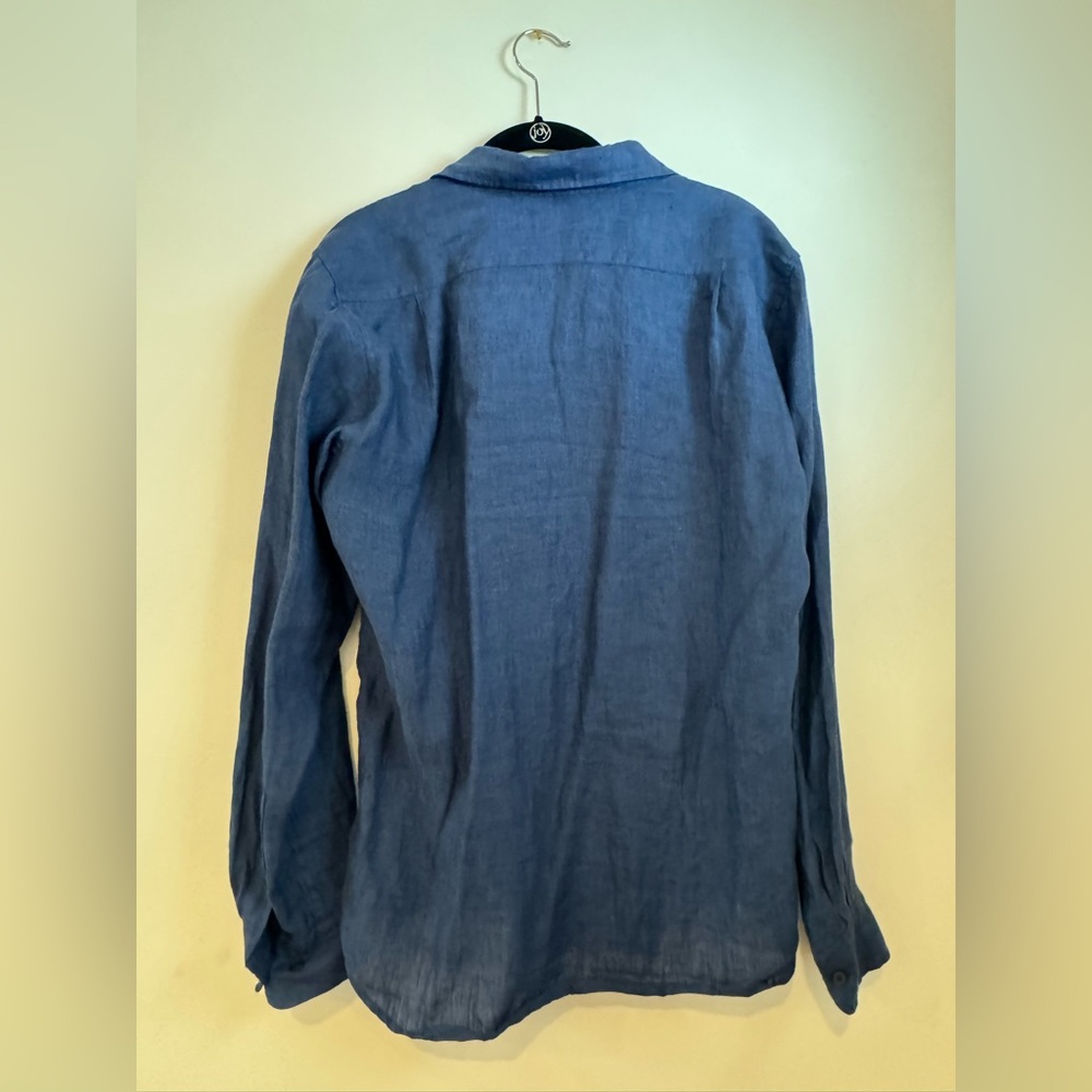Uniqlo Navy Blue 100% Linen Button-Up Shirt - Picture 4 of 4